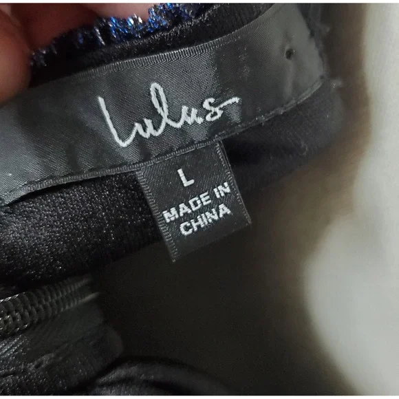 Lulus Blue Silver Metallic Party Mini Dress V Neck Ruffle  Spaghetti Strap large - Picture 7 of 14